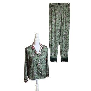 Vendula‎ London Pajama Pyjamas Set Luxury Silky Green Floral Rare Small